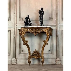 Louis XV Style Console In Gilded Wood, Circa 1900 