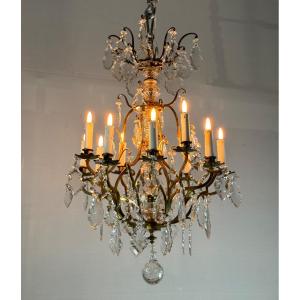 Louis XV Style Cage Chandelier In Gilt Bronze Trimmed With Tassels Circa 1920