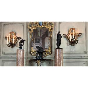 Pair Of Baroque Style Applique Mirrors, Pareclose Mirrors Circa 1880