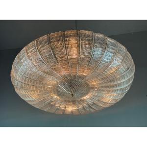 Colorless Murano Glass Venetian Chandelier, Ufo Ceiling Light, Circa 1980