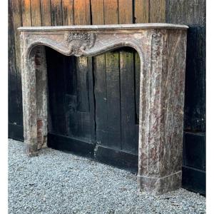 Regency Fireplace With Flower Basket In Grey Ardennes Marble, 18th Century