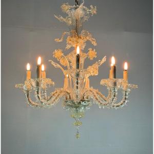 Rezzonico Venetian Chandelier In Gold Murano Glass 9 Light Arms Circa 1950