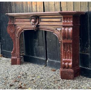 Napoleon III Fireplace In Red Griotte Marble Circa 1880 