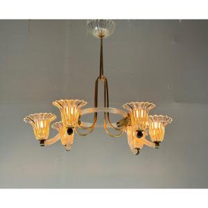 Venetian Murano Glass And Brass Chandelier Circa 1950