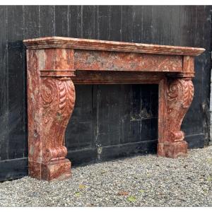 Charles X Fireplace In Pernice Breccia Marble, First Half Of The 19th Century