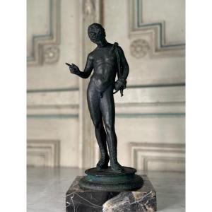 Narcissus, Grand Tour Bronze, Excavated Patina After Antique, Naples, 19th Century