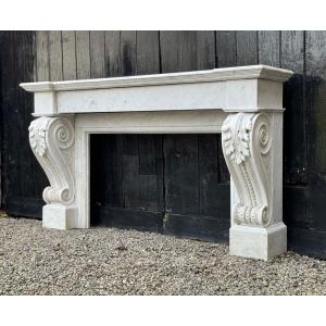 Charles X Style Fireplace In Carrara Marble, Circa 1880