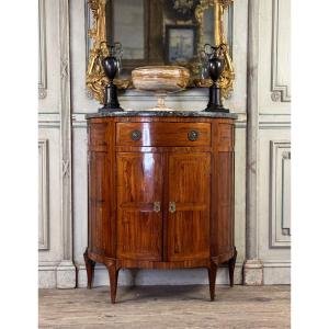 Half-moon Sideboard In Rosewood Veneer, Saint-anne Grey Marble, 18th Century 