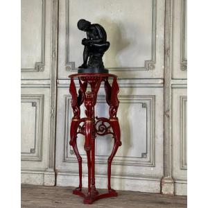 Athénienne En Bois Sculpté, Patine Rouge à L’imitation Du Marbre Rouge Antique, Début XIXème