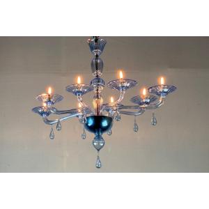 Blue Murano Glass Venetian Chandelier, 8 Light Arms