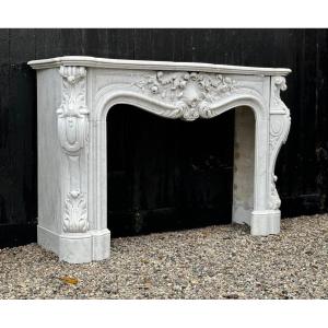 Imposing Louis XV Style Fireplace In White Carrara Marble Circa 1880