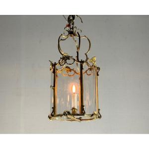 Gilt Bronze Lantern, Original Curved Glass, Circa 1900