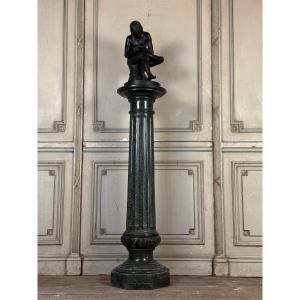 Serpentine Marble Fluted Column, Circa 1880 