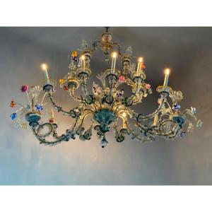 Rezzonico Gondola Chandelier In Multicolored Murano Glass Circa 1900