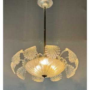 Art Deco Venetian Chandelier In Colorless Murano Glass Circa 1920 