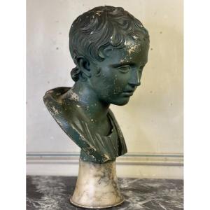 Young Boy, Plaster Bust With Green Patina, Circa 1900