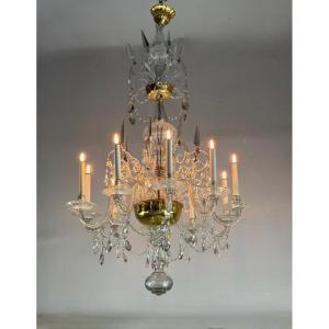 Liège Chandelier In Crystal And Cut Glass On Two Levels, 10 Arms Of Light, 18th Century