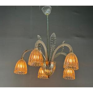 Venetian Chandelier By Barovier In Colorless Murano Glass, Circa 1940 