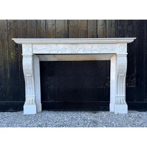 Charles X White Carrara Marble Fireplace, 19th Century