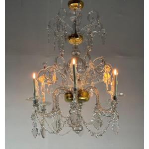 Liège Chandelier In Blown Glass And Cut Crystals, 6 Arms Of Light, 18th Century 