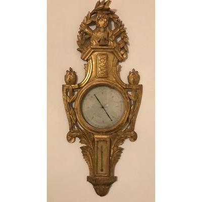 Baromètre D’epoque Louis XVI En Bois Doré 