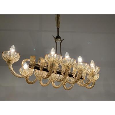 Murano Glass Chandelier Golden And Mordore, Venice 1940