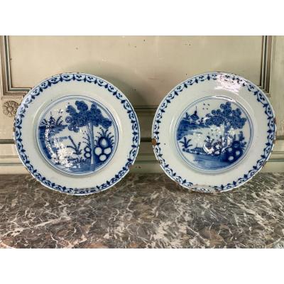 Pair Of Delft Earthenware Dishes, Eighteenth Century