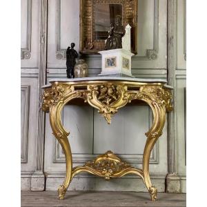 Louis XV Style Console In Golden Wood XIXth Century