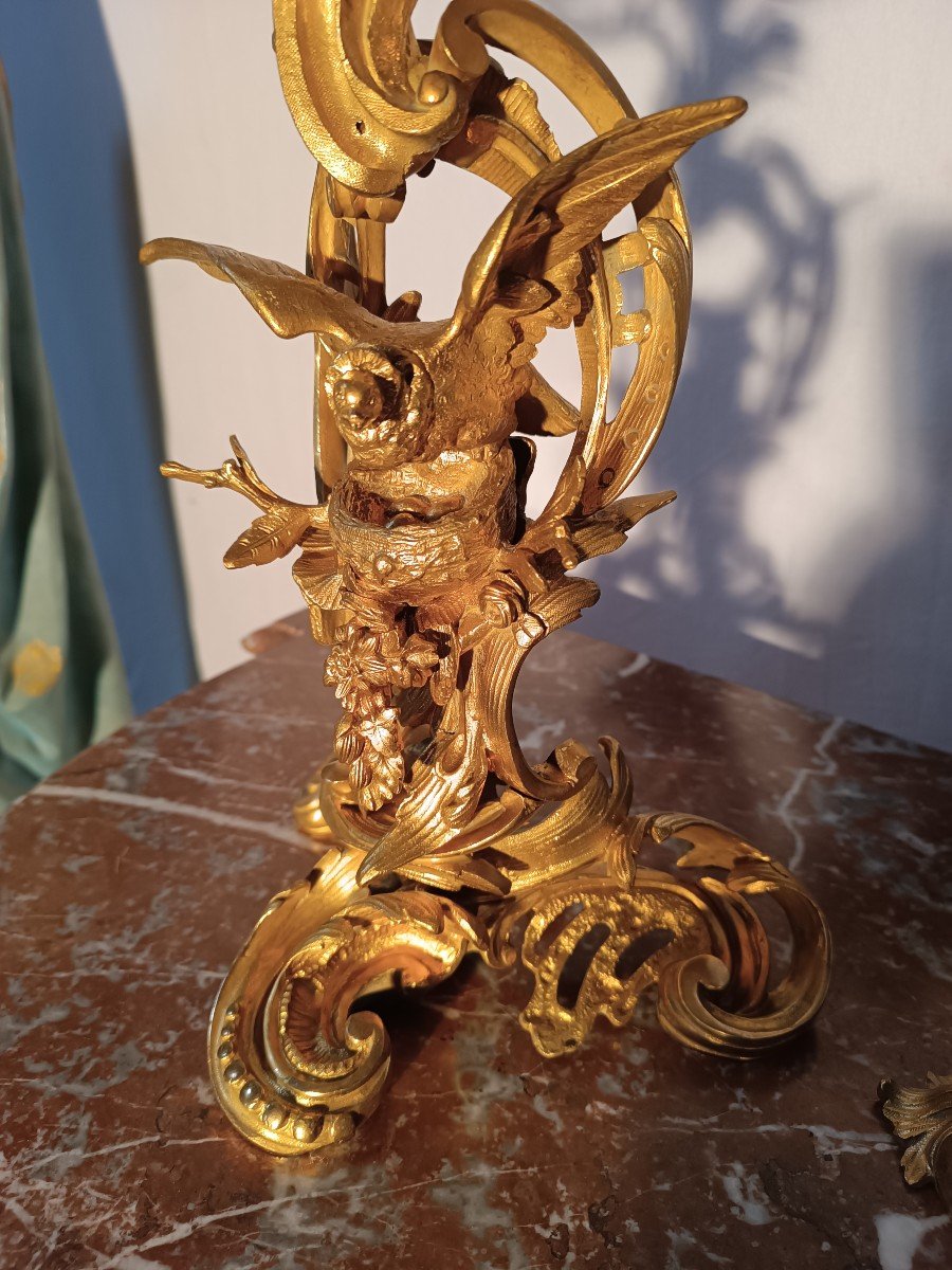 Rocaille Style Gilt Bronze Table Cartel With Birds Decor-photo-1