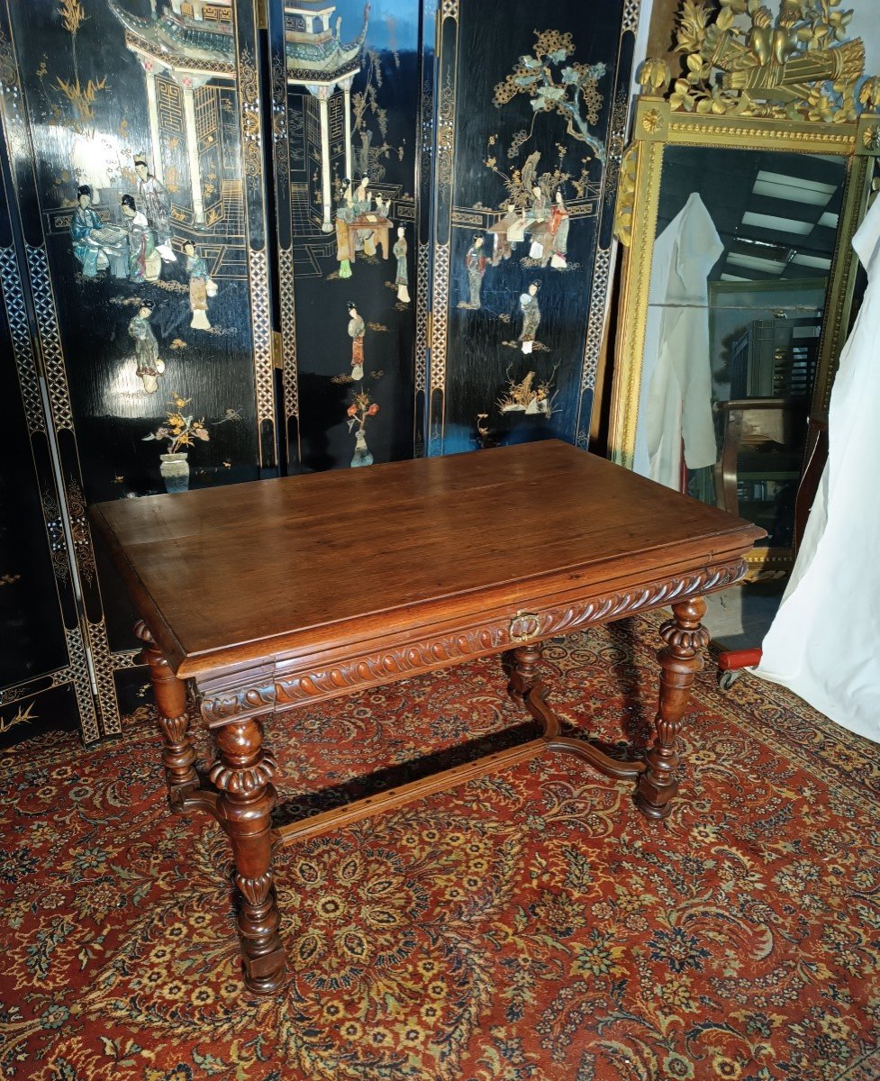 Table Bureau En Noyer Massif, Style Louis XIII - XIXe-photo-2