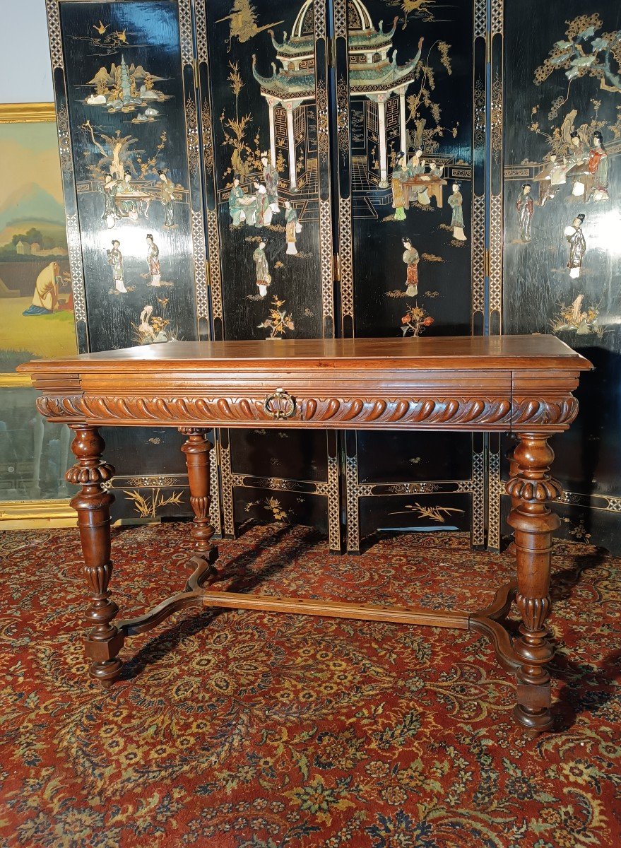 Table Bureau En Noyer Massif, Style Louis XIII - XIXe-photo-3