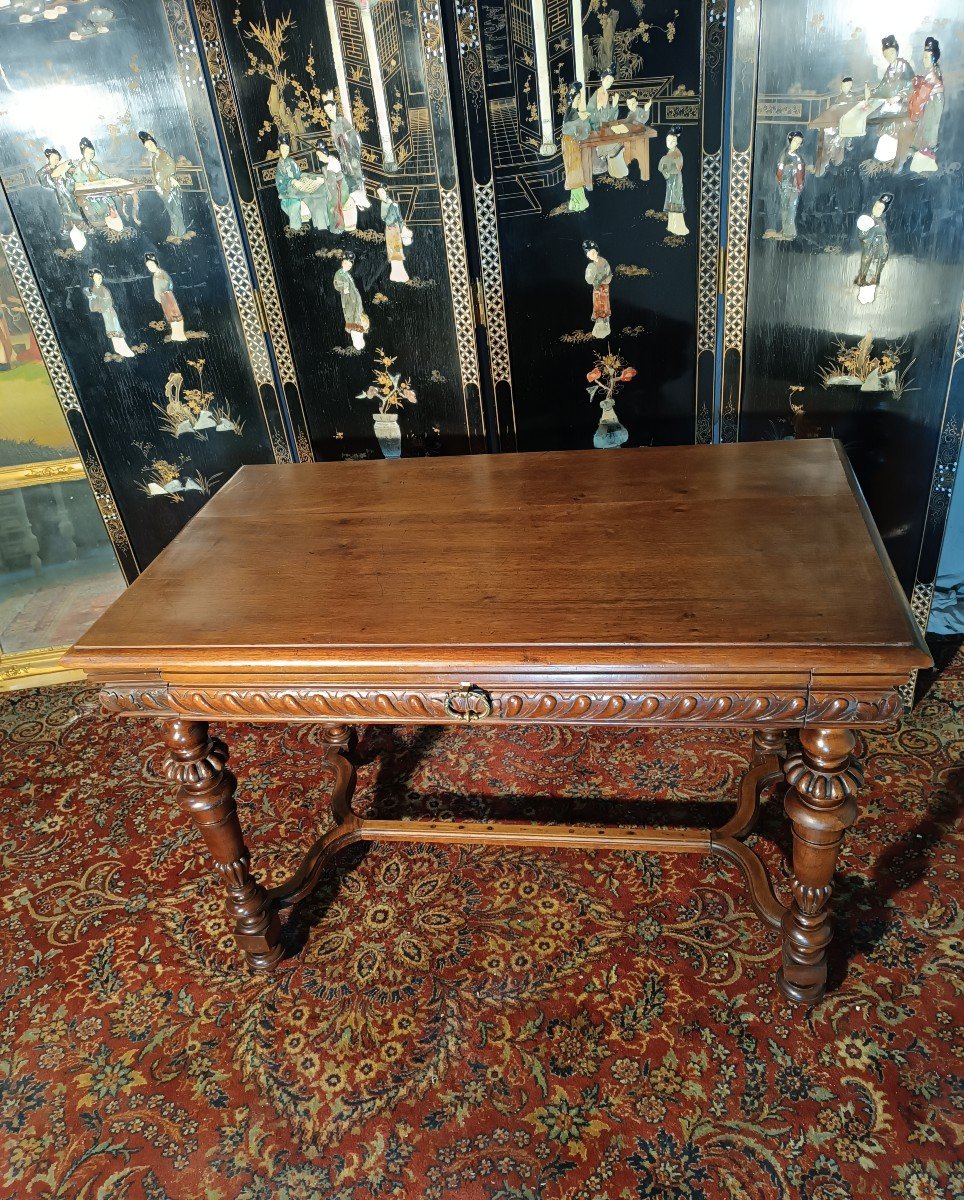 Table Bureau En Noyer Massif, Style Louis XIII - XIXe-photo-4