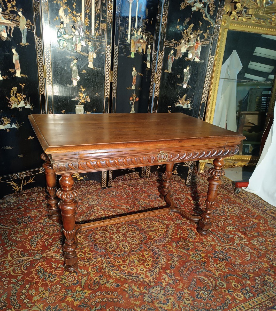 Table Bureau En Noyer Massif, Style Louis XIII - XIXe-photo-1