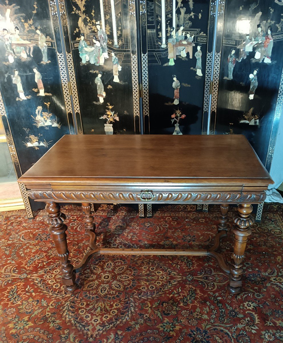 Table Bureau En Noyer Massif, Style Louis XIII - XIXe-photo-2