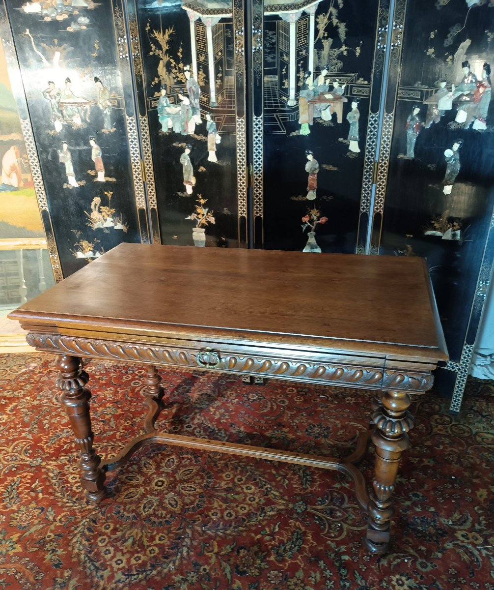 Table Bureau En Noyer Massif, Style Louis XIII - XIXe-photo-3