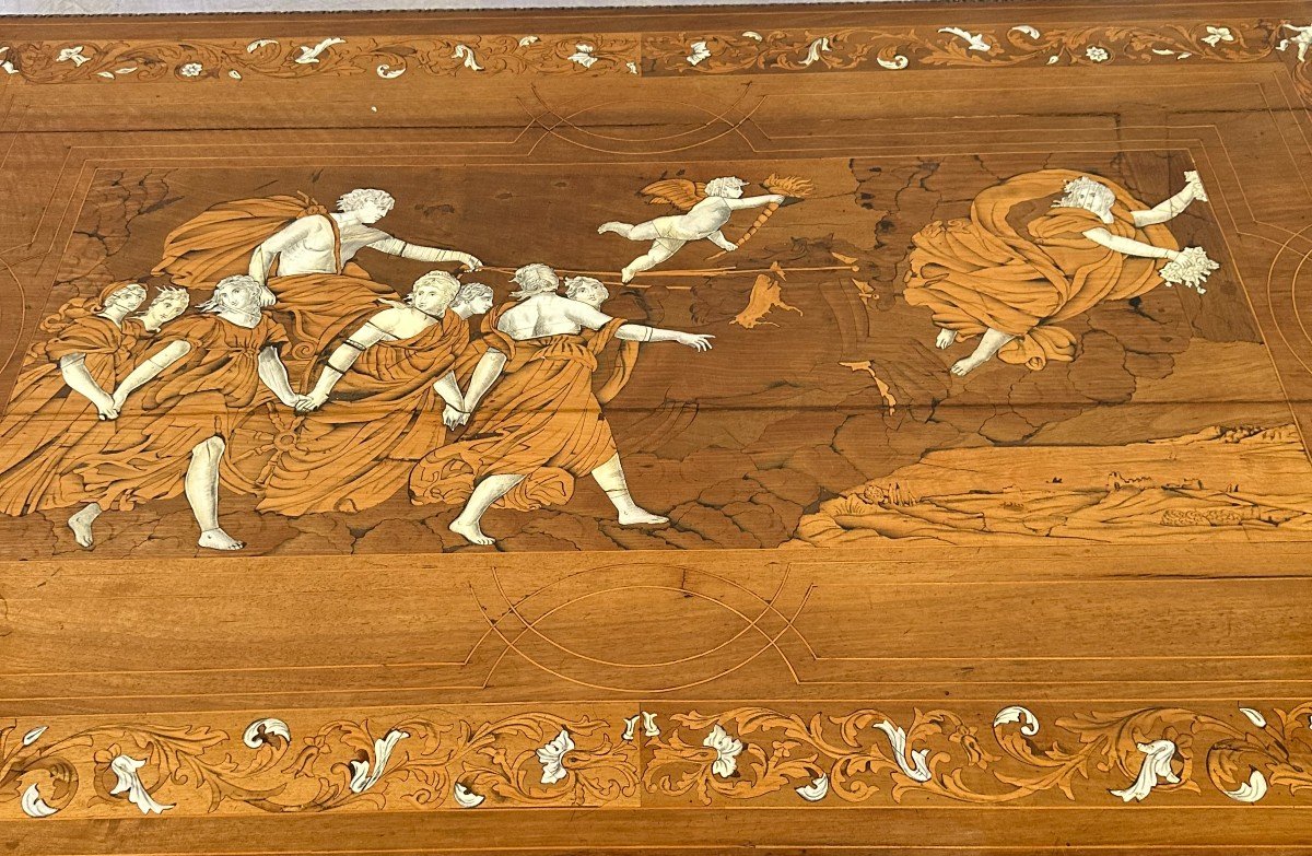 Ceremonial Middle Table With Inlaid Decor Mythological Scenes 19th Centuries-photo-3