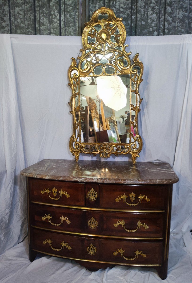 Commode  époque Régence En Marqueterie De Palissandre Et Bois De Violette 18e Siècles -photo-2