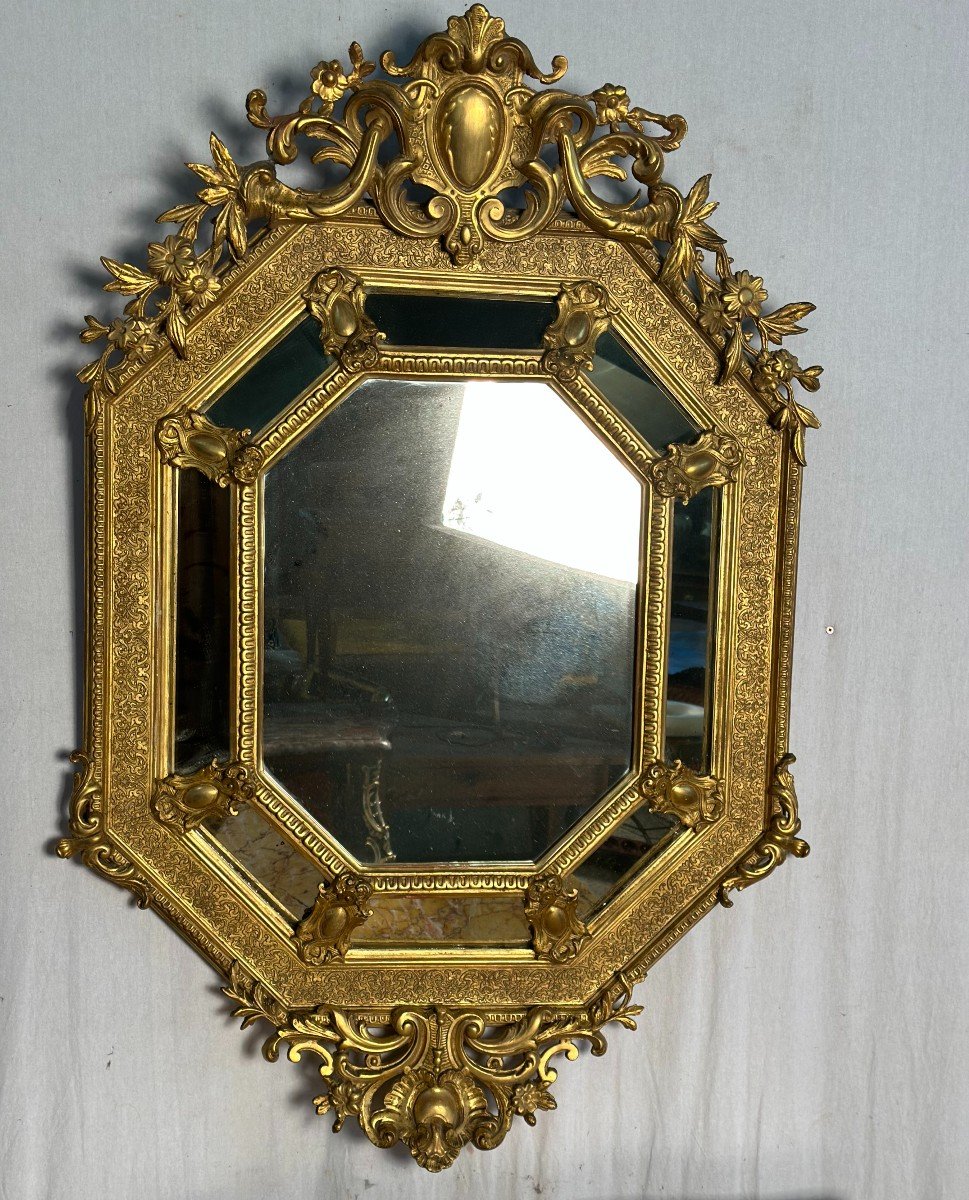 Octagonal Mirror With Beads 19th Century-photo-3