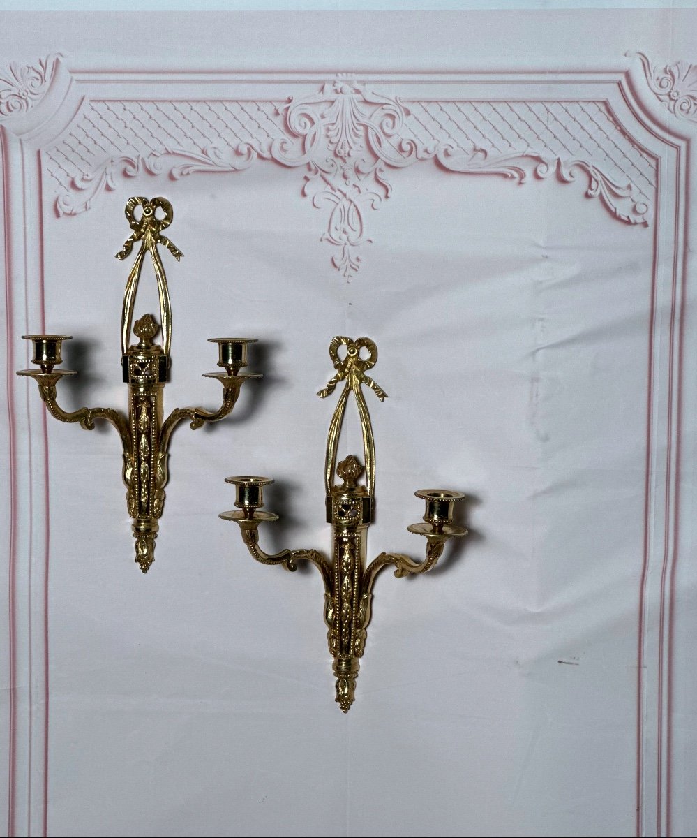 Paire d'Appliques De Style Louis XVI En Bronze-photo-2