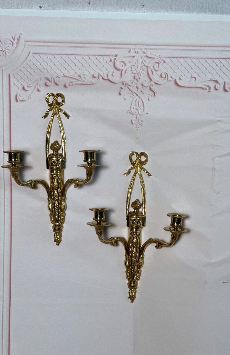 Paire d'Appliques De Style Louis XVI En Bronze-photo-1