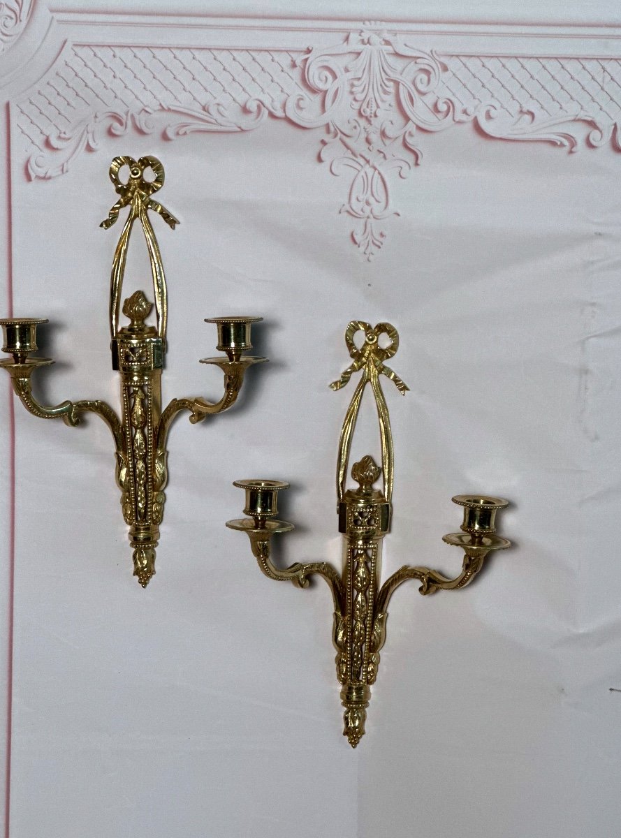 Paire d'Appliques De Style Louis XVI En Bronze-photo-2