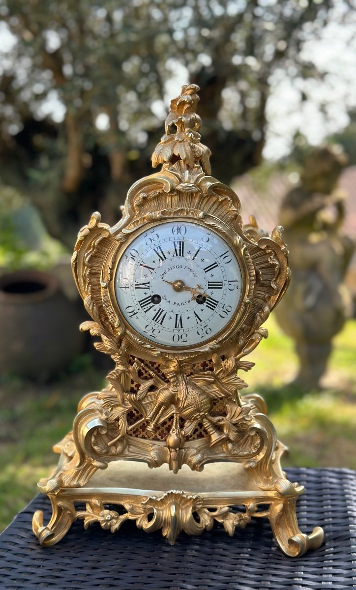 Louis XV Style Standing Cartel In Gilt Bronze, 19th Century-photo-3