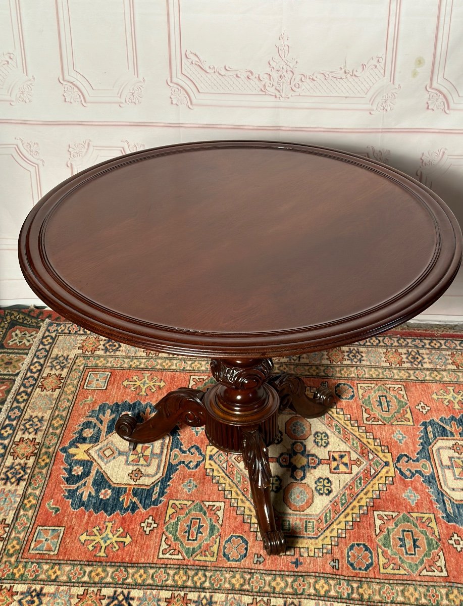 Pedestal Table In Solid Mahogany 19th Century -photo-2