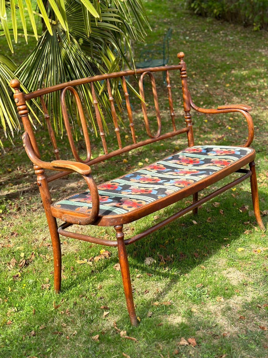 Elegance And Rare Bentwood And Rattan Bench By Michael Thonet, Vienna, Circa 1920-photo-2