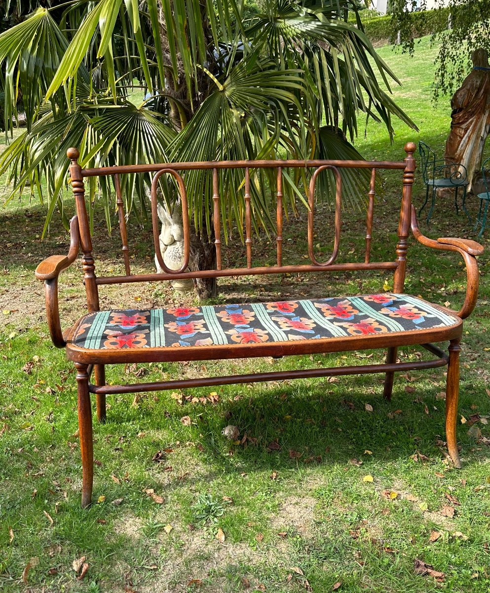 Elegance And Rare Bentwood And Rattan Bench By Michael Thonet, Vienna, Circa 1920-photo-4