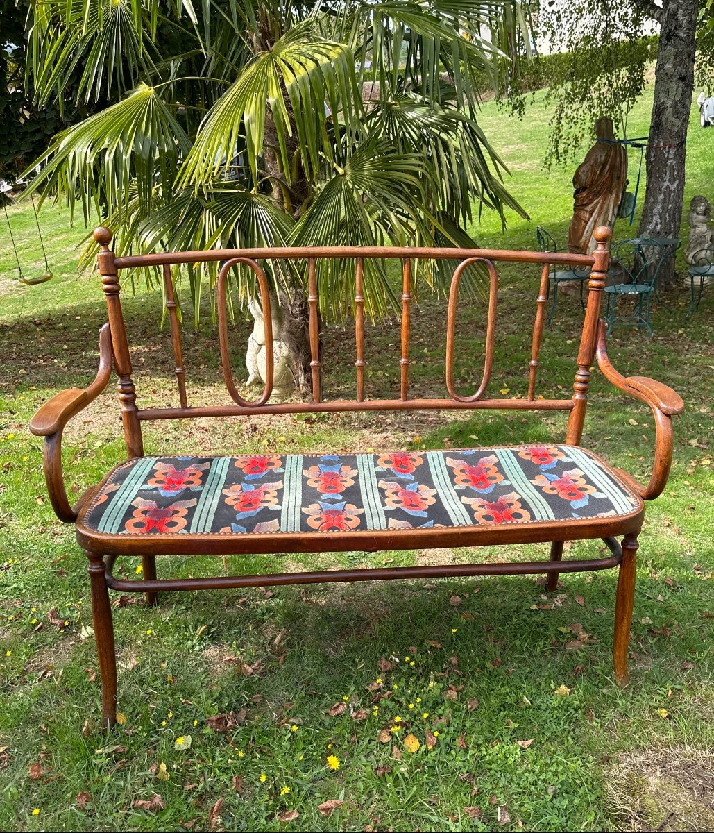 Elegance And Rare Bentwood And Rattan Bench By Michael Thonet, Vienna, Circa 1920-photo-1