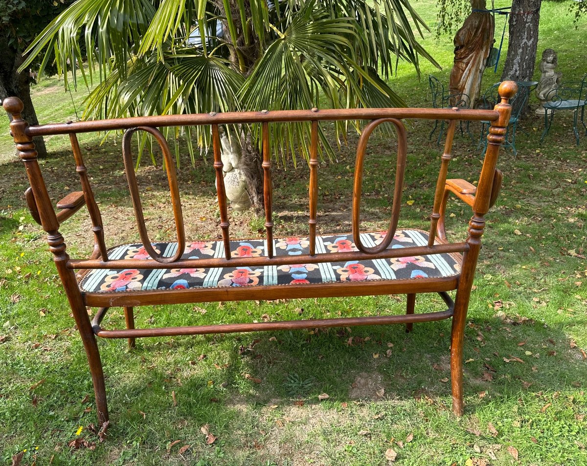 Elegance And Rare Bentwood And Rattan Bench By Michael Thonet, Vienna, Circa 1920-photo-3