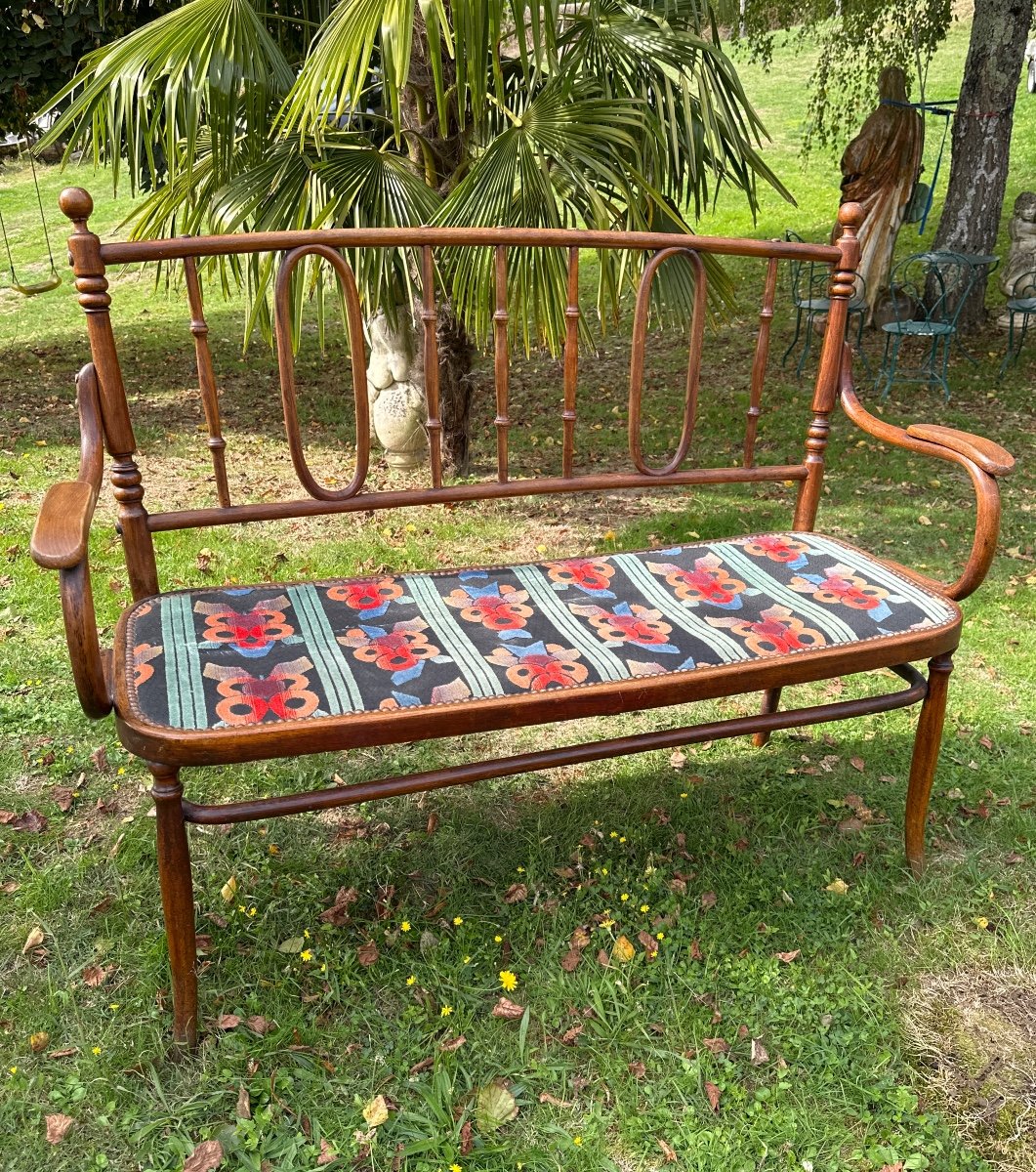 Elegance And Rare Bentwood And Rattan Bench By Michael Thonet, Vienna, Circa 1920-photo-4