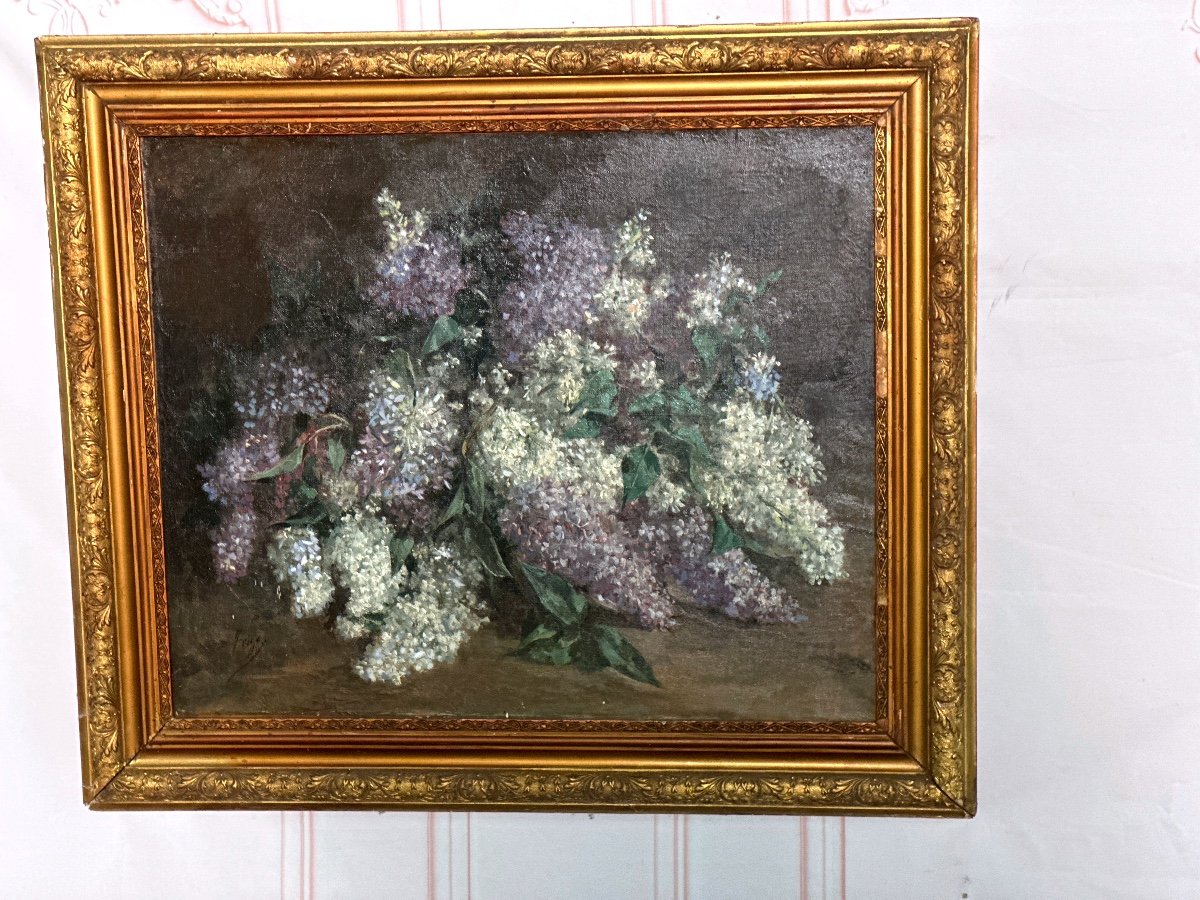 19th Century Lilac Flower Painting -photo-4