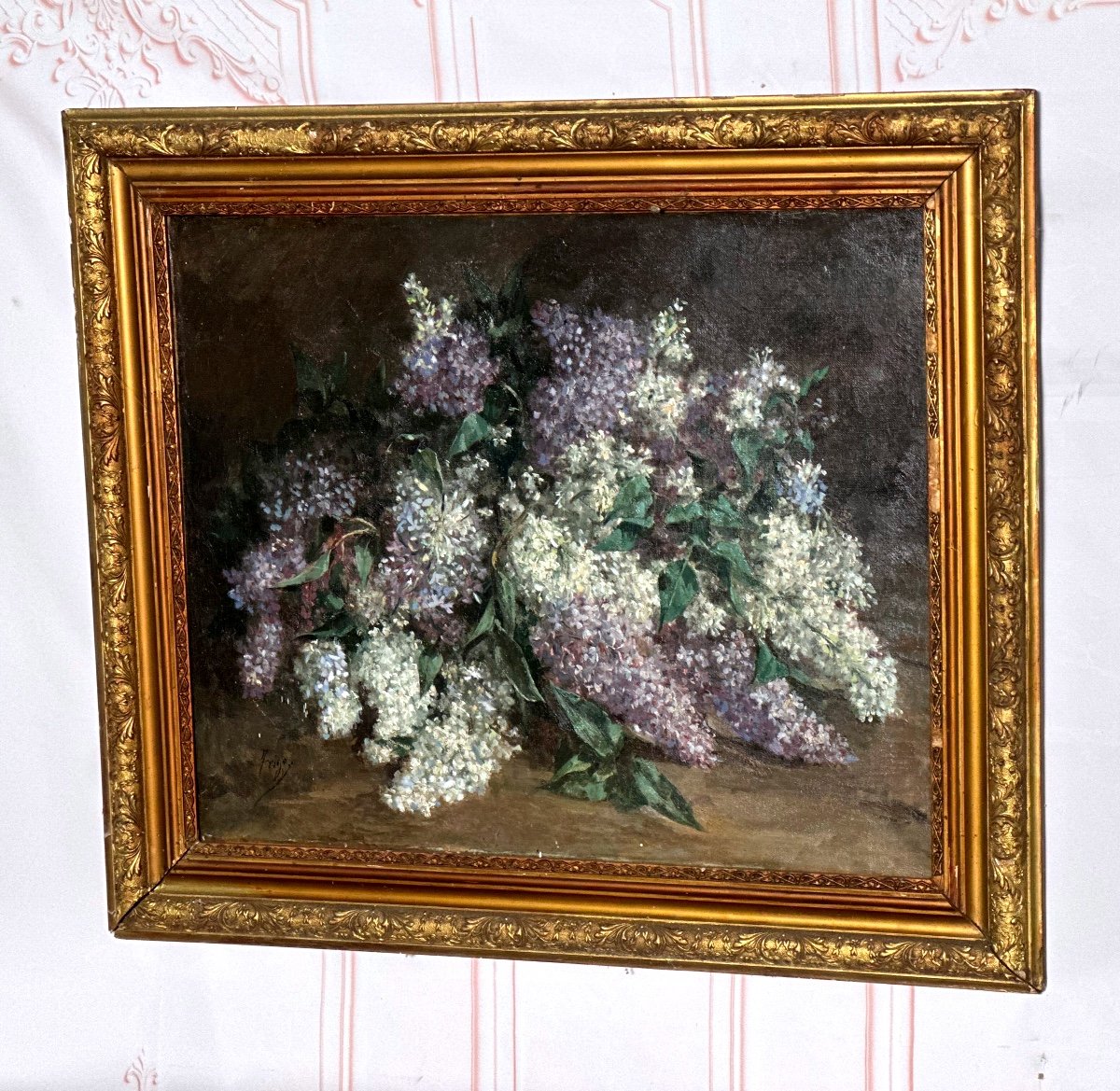 19th Century Lilac Flower Painting 